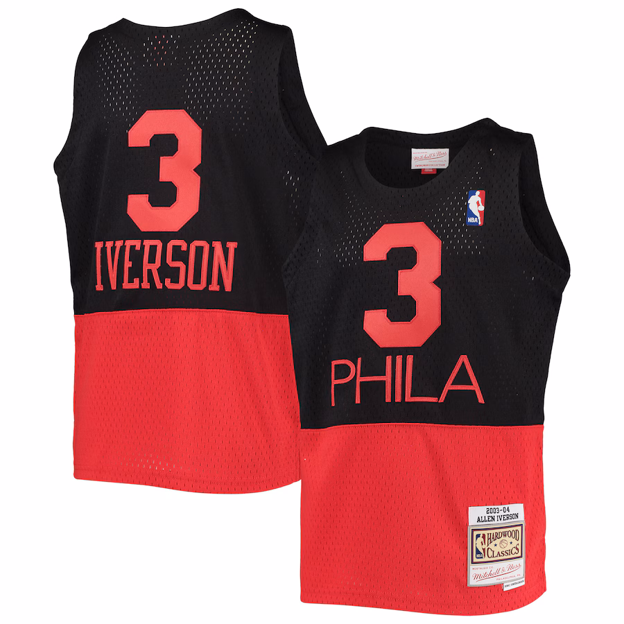 Youth Philadelphia 76ers Allen Iverson Mitchell & Ness Black 2003-04 Hardwood Classics Reload Jersey