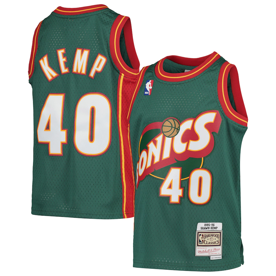 Youth Seattle SuperSonics Shawn Kemp Mitchell & Ness Green 1995/96 Hardwood Classics Swingman Throwback Jersey