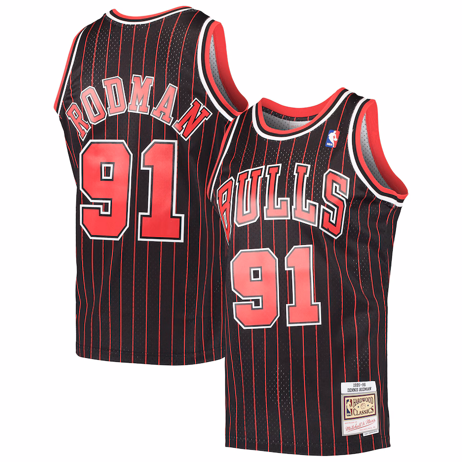 Men's Chicago Bulls Dennis Rodman Mitchell & Ness Black Hardwood Classics Swingman Jersey