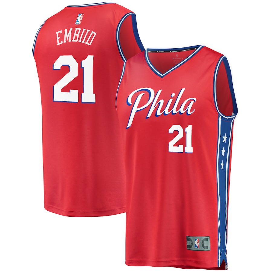 Youth Philadelphia 76ers Joel Embiid Fanatics Red 2019/20 Fast Break Replica Player Team Jersey - Statement Edition