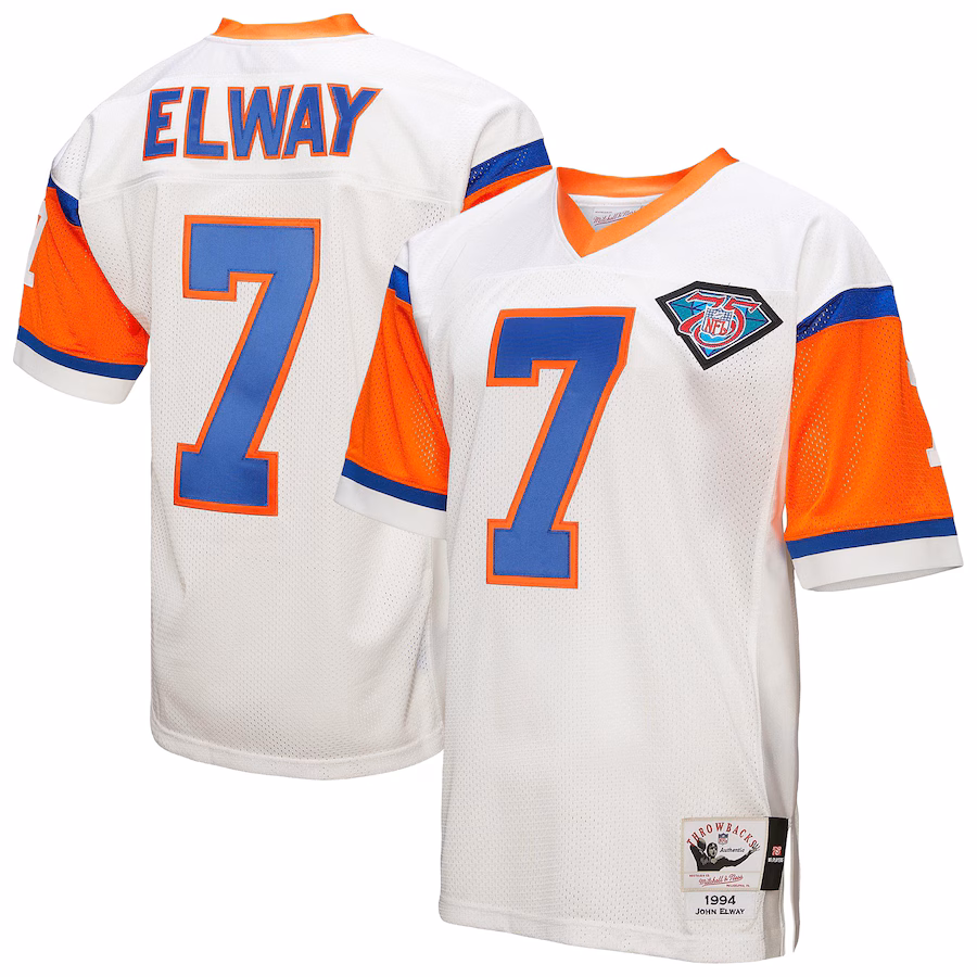 Men's Denver Broncos 1994 John Elway Mitchell & Ness White Authentic Throwback Retired Player Jersey