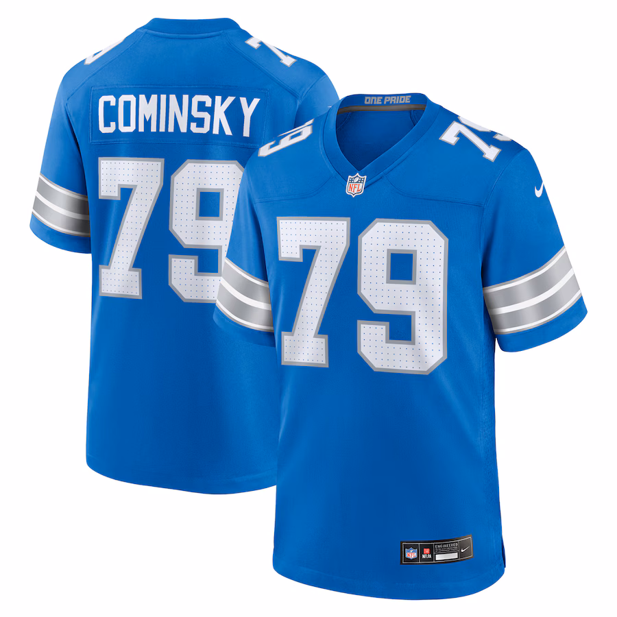 Men's Detroit Lions John Cominsky Nike Blue Team Game Jersey
