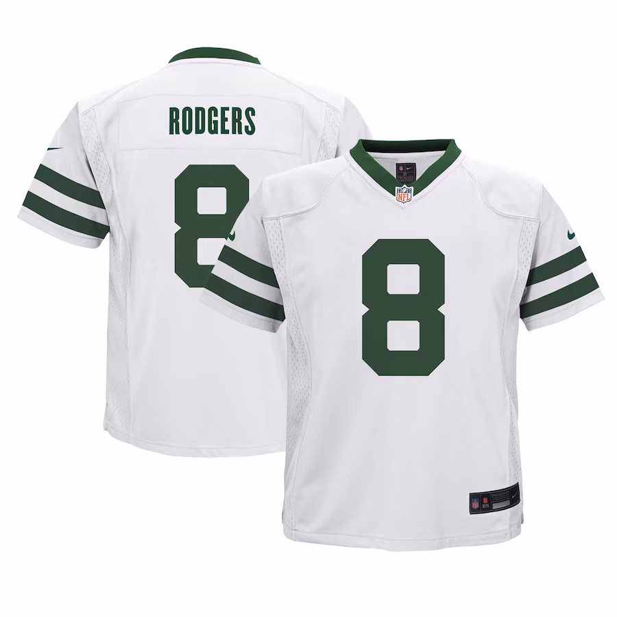Preschool New York Jets Aaron Rodgers Nike Legacy White Game Jersey
