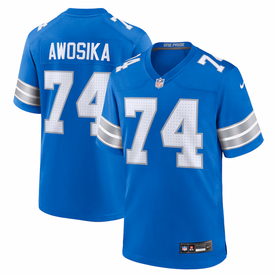 Men's Detroit Lions Kayode Awosika Nike Blue Team Game Jersey