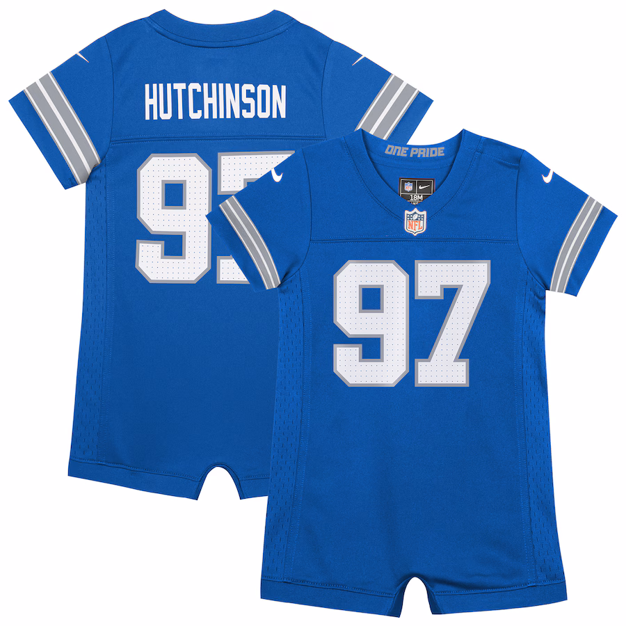 Newborn & Infant Detroit Lions Aidan Hutchinson Nike Blue Game Romper Jersey