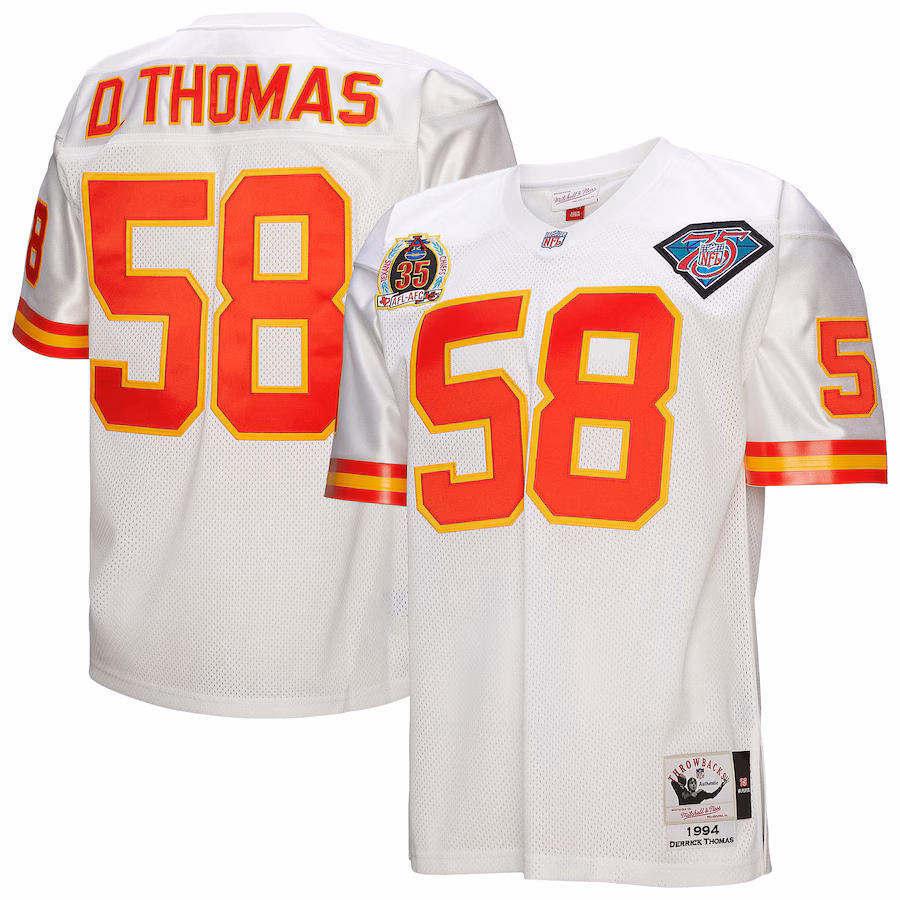 Men's Kansas City Chiefs 1994 Derrick Thomas Mitchell & Ness White Authentic Throwback Retired Player Jersey