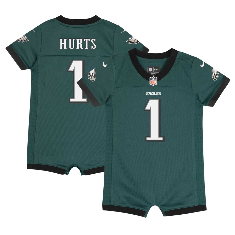 Newborn & Infant Philadelphia Eagles Jalen Hurts Nike Midnight Green Game Romper Jersey