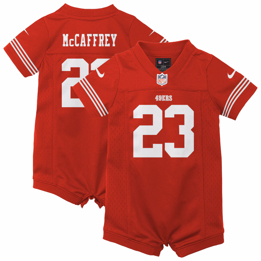 Newborn & Infant San Francisco 49ers Christian McCaffrey Nike Scarlet Game Romper Jersey