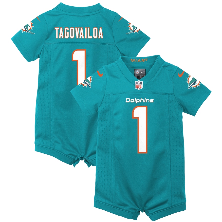 Newborn & Infant Miami Dolphins Tua Tagovailoa Nike Aqua Game Romper Jersey