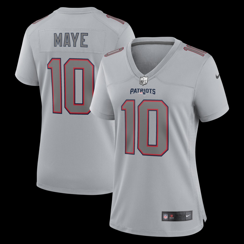 Women's New England Patriots Drake Maye Nike Gray Fashion Atmosphere Fashion Game Jersey