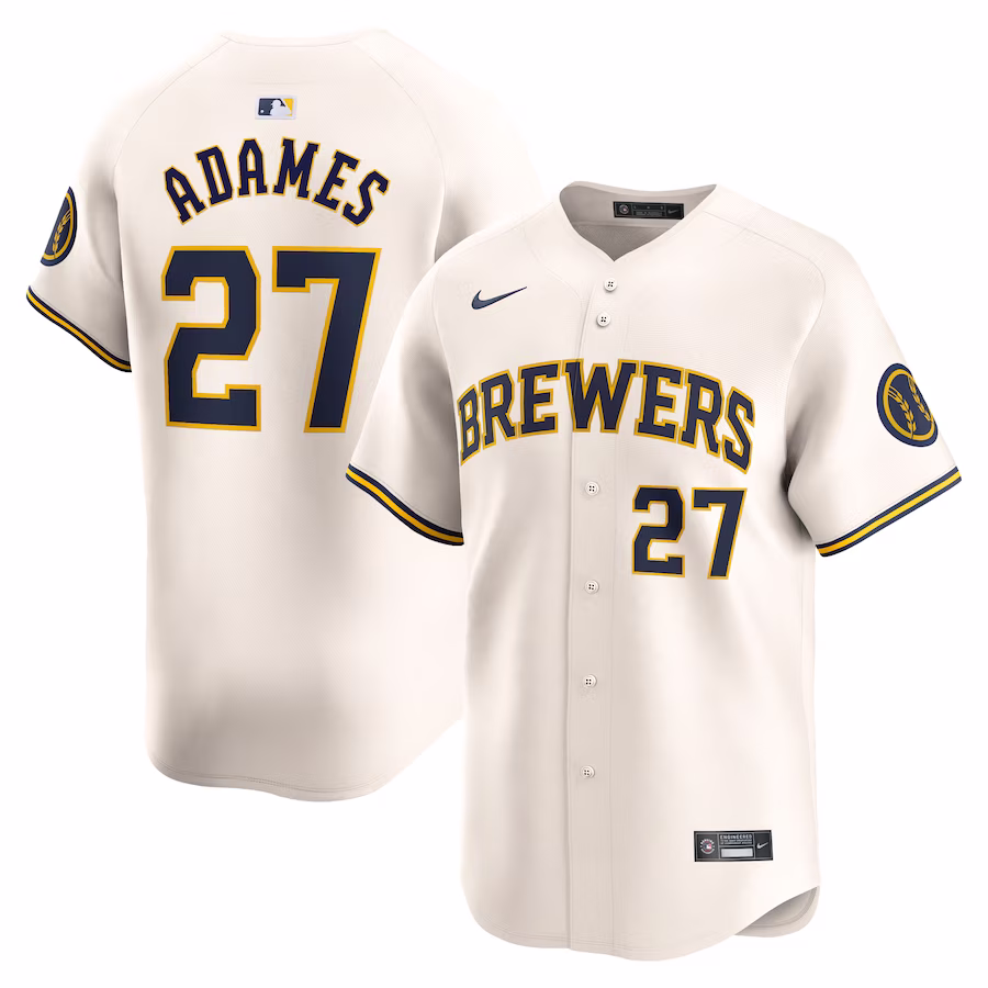 Men's Milwaukee Brewers Willy Adames Nike Cream Home Limited Player Jersey - Ujersey
