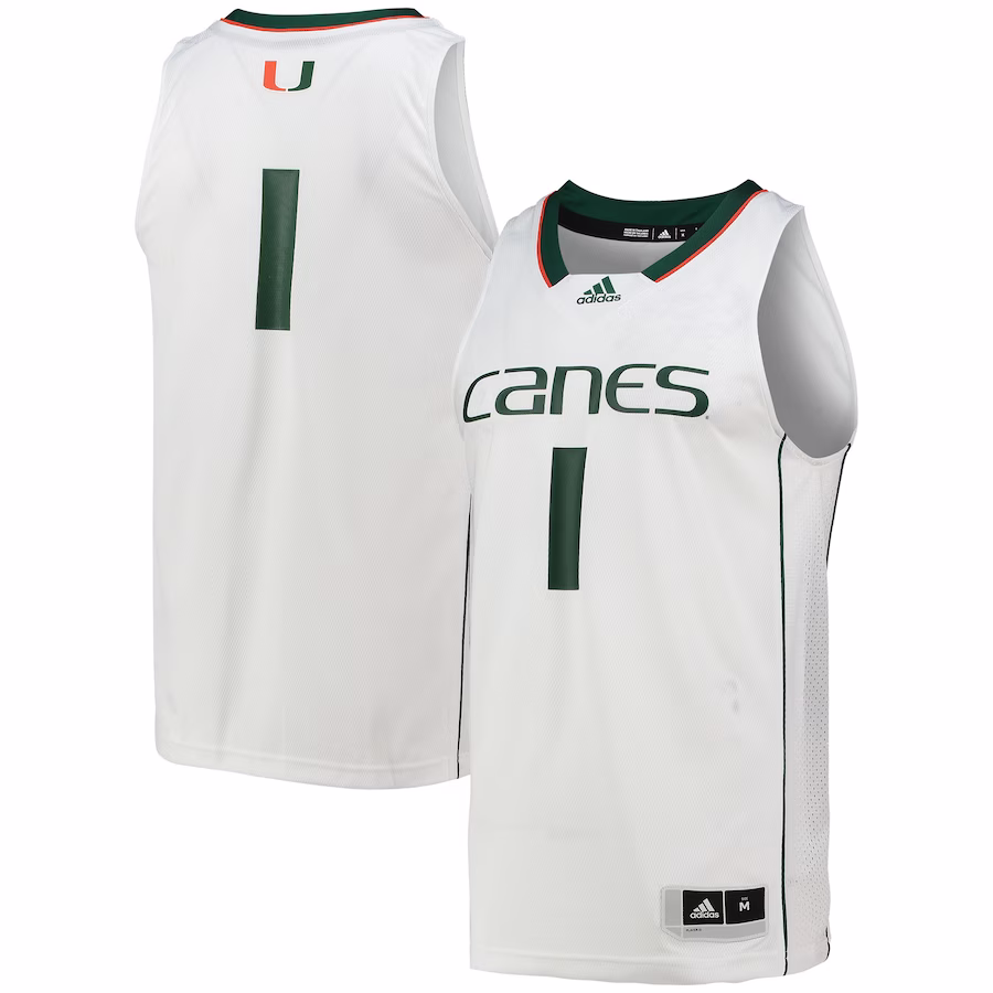 #1 Miami Hurricanes adidas Team Swingman Basketball Jersey - White - Ujersey