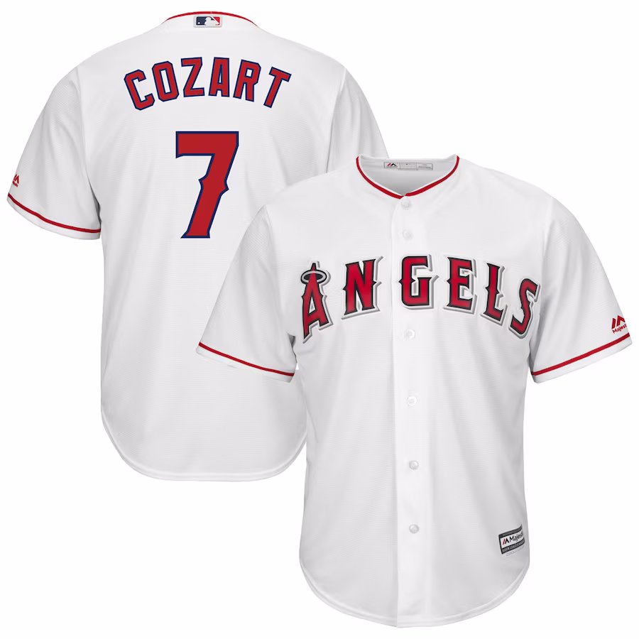 Men's Los Angeles Angels Zack Cozart Majestic White Home Cool Base Player Jersey - Ujersey