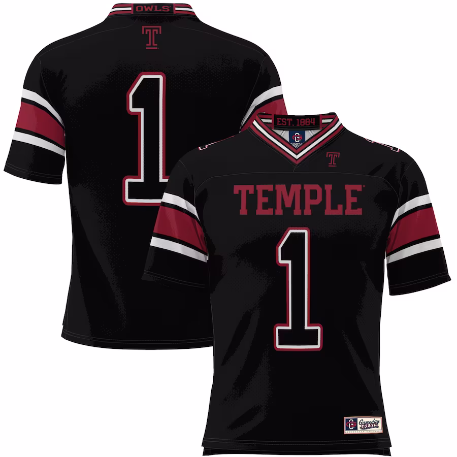 #1 Temple Owls GameDay Greats Youth Endzone Football Jersey - Black - Ujersey