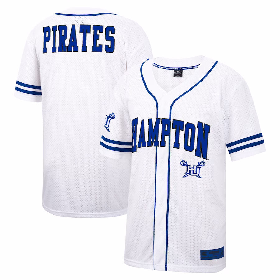Hampton Pirates Colosseum Free Spirited Mesh Button-Up Baseball Jersey - White - Ujersey