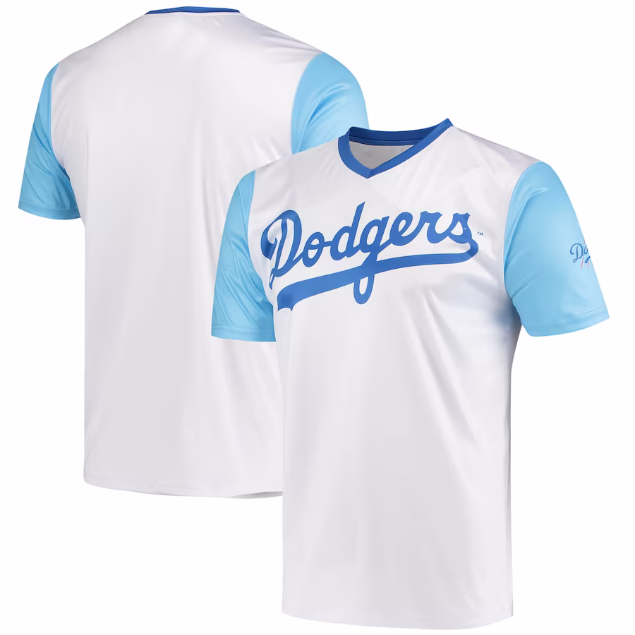 Men's Los Angeles Dodgers Stitches White Cooperstown Collection Wordmark V-Neck Jersey - Ujersey