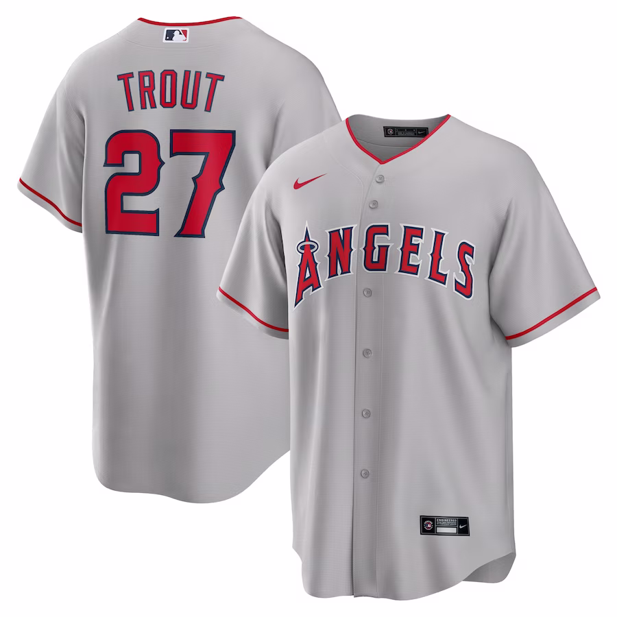 Men's Los Angeles Angels Mike Trout Nike Silver Road Replica Player Name Jersey - Ujersey