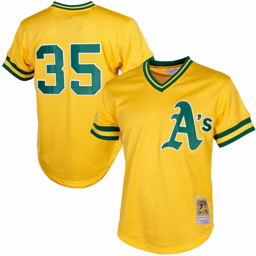 Men's Oakland Athletics Rickey Henderson Mitchell & Ness Yellow Cooperstown Mesh Batting Practice Jersey - Ujersey