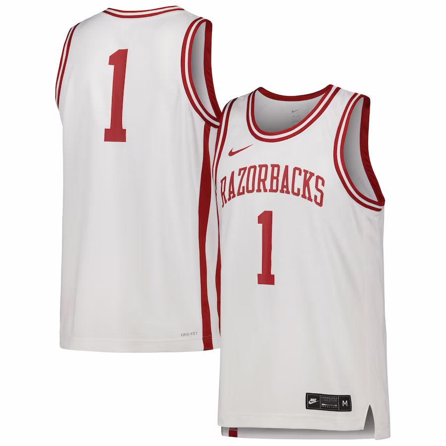 #1 Arkansas Razorbacks Nike Replica Basketball Jersey - White - Ujersey