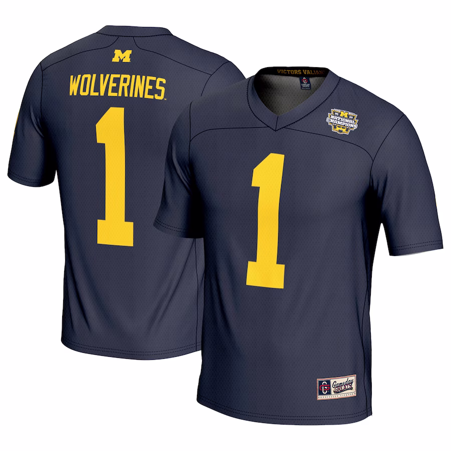 #1 Michigan Wolverines GameDay Greats College Football Playoff 2023 National Champions Lightweight Fashion Jersey - Navy - Ujersey