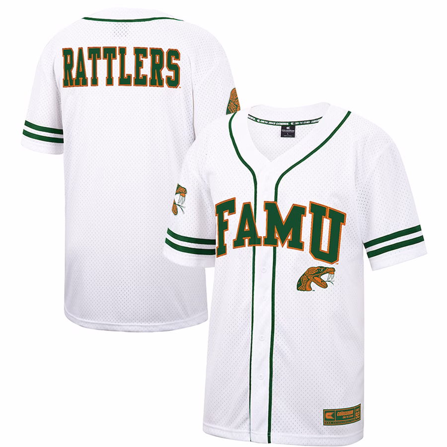 Florida A&M Rattlers Colosseum Free Spirited Mesh Button-Up Baseball Jersey - White - Ujersey