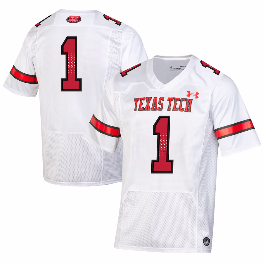 #1 Texas Tech Red Raiders Under Armour Throwback Replica Jersey - White - Ujersey