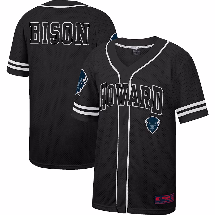 Howard Bison Colosseum Free Spirited Mesh Button-Up Baseball Jersey - Black - Ujersey