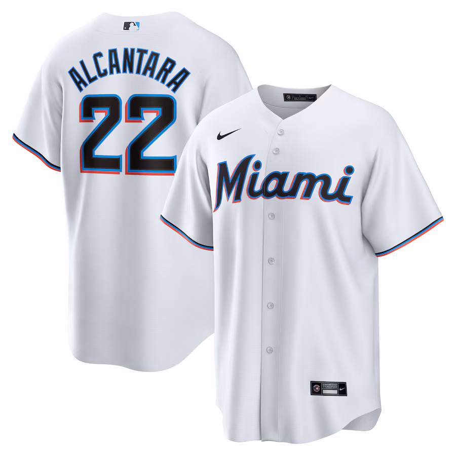 Men's Miami Marlins Sandy Alcantara Nike White Replica Player Jersey - Ujersey
