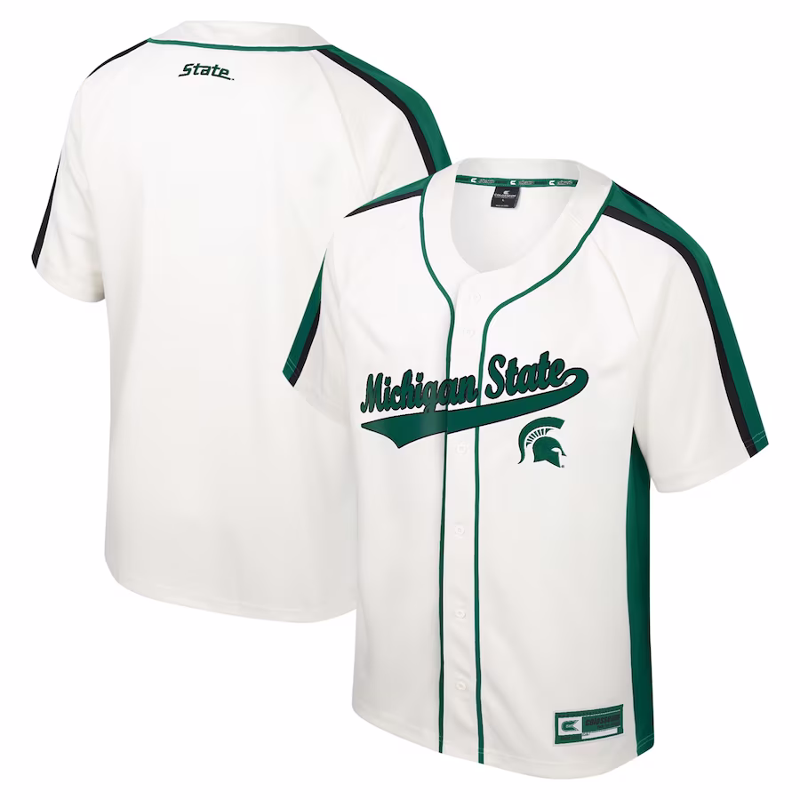 Michigan State Spartans Colosseum Ruth Button-Up Baseball Jersey - Cream - Ujersey