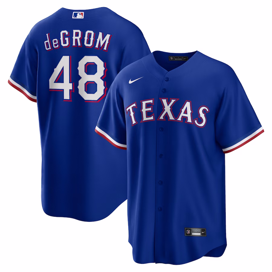 Men's Texas Rangers Jacob deGrom Nike Royal Away Replica Player Jersey - Ujersey
