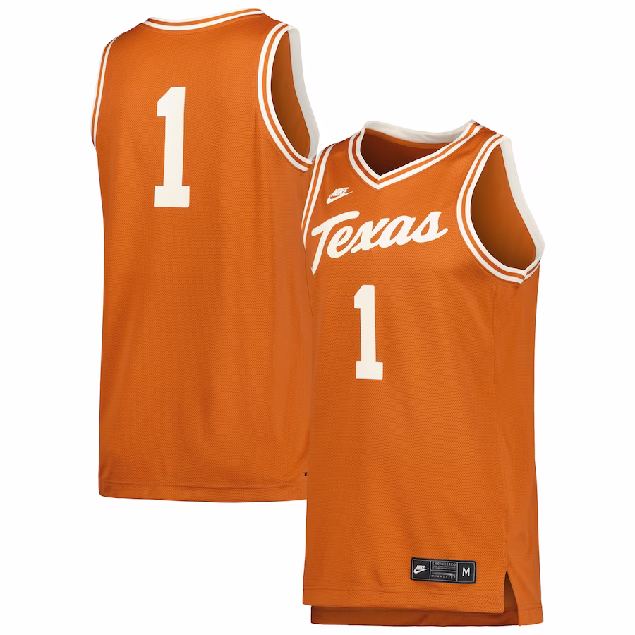 #1 Texas Longhorns Nike Retro Replica Basketball Jersey - Cream - Ujersey