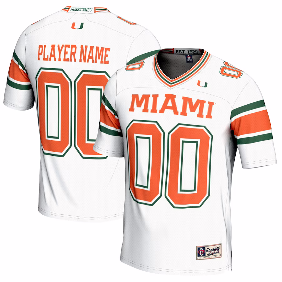 Miami Hurricanes GameDay Greats Youth NIL Pick-A-Player Football Jersey - White - Ujersey