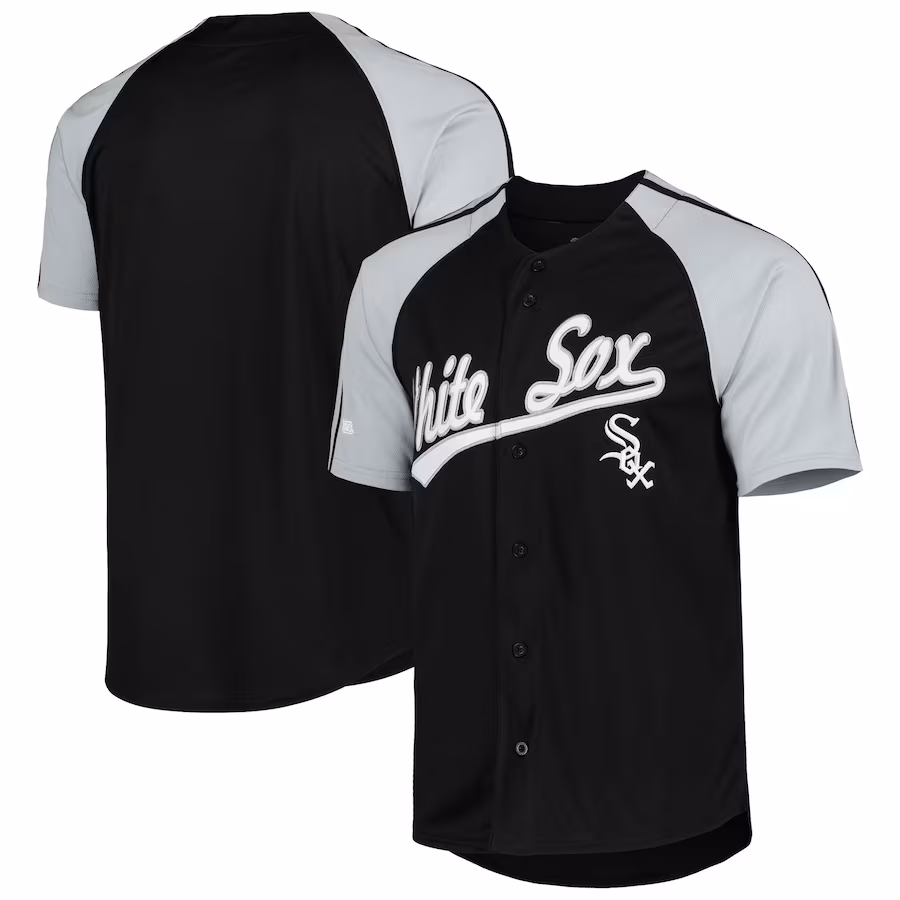 Men's Chicago White Sox Stitches Black Button-Down Raglan Fashion Jersey - Ujersey