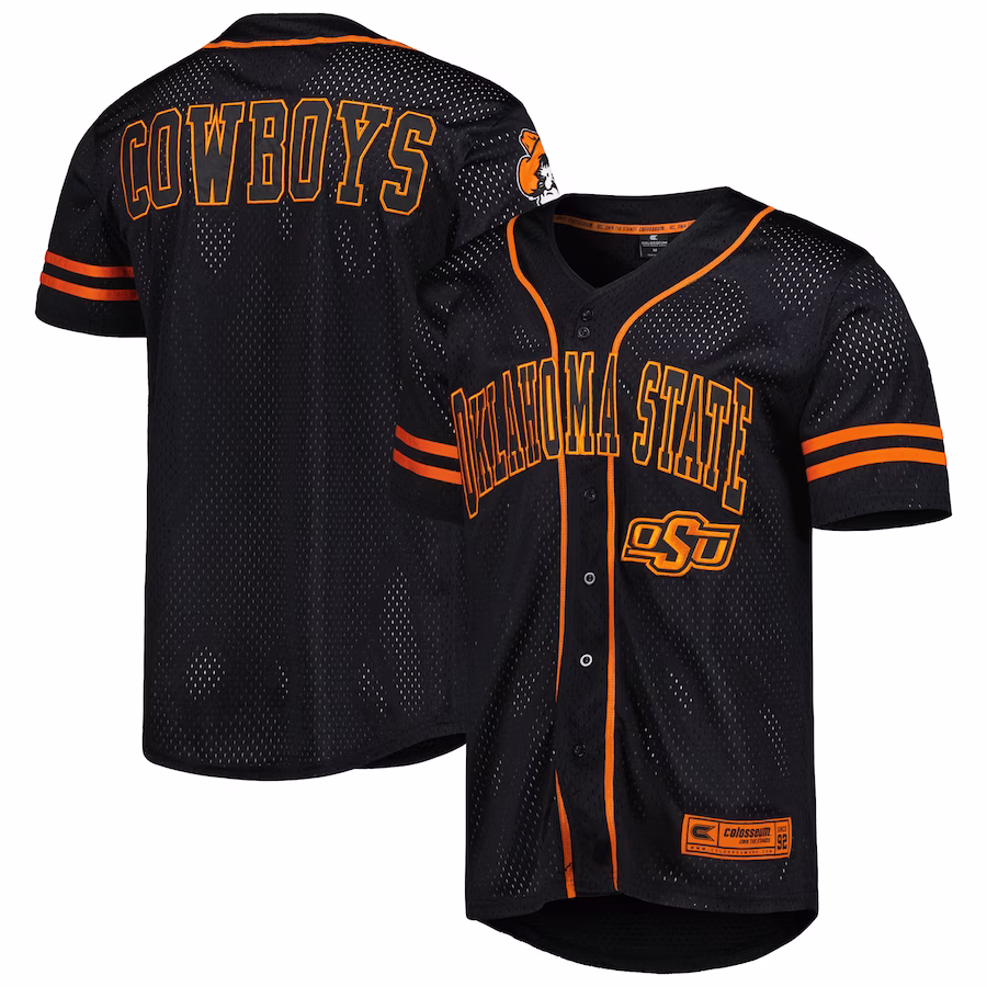 Oklahoma State Cowboys Colosseum Free Spirited Mesh Button-Up Baseball Jersey - Black - Ujersey