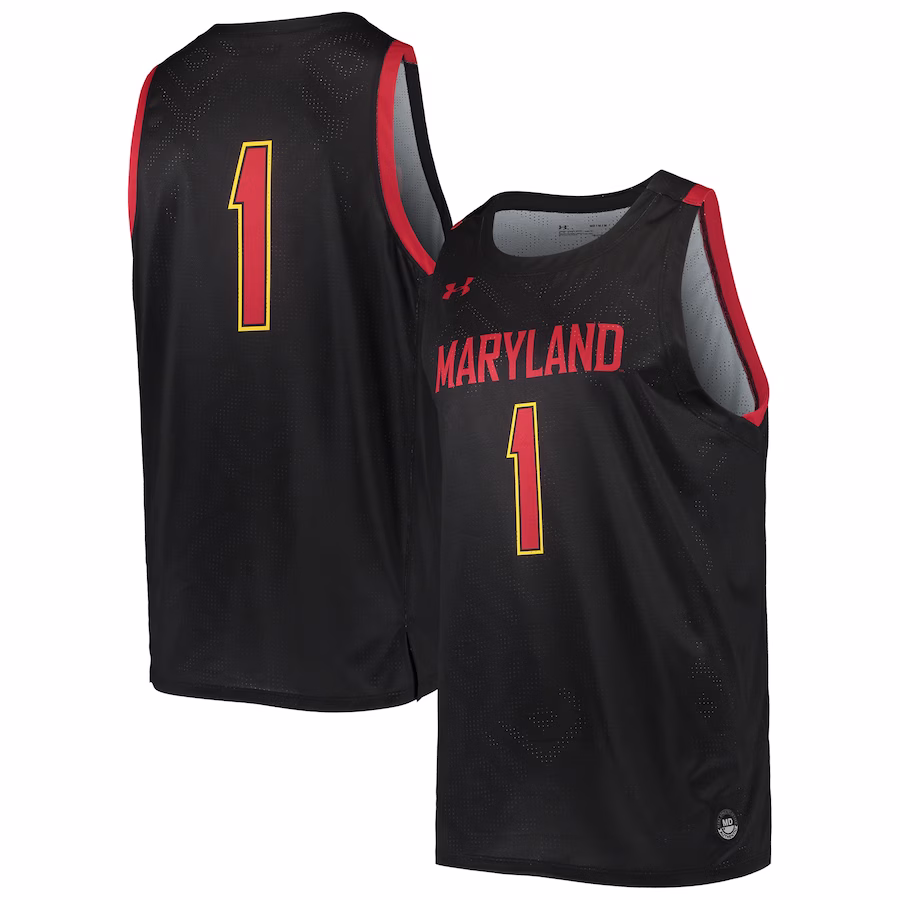 #1 Maryland Terrapins Under Armour College Replica Basketball Jersey - Black - Ujersey