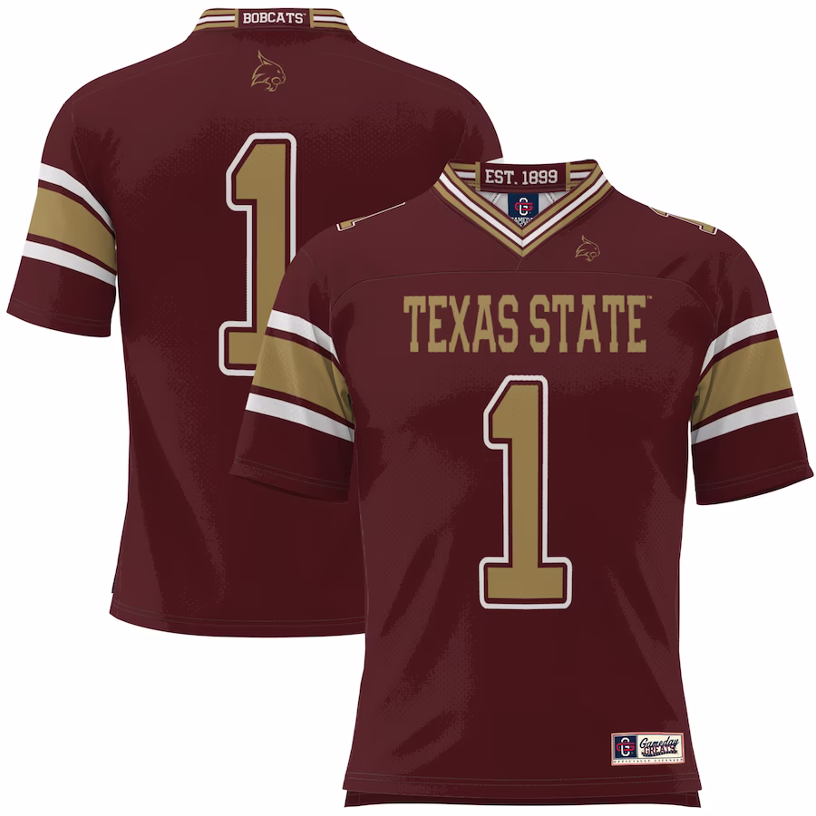#1 Texas State Bobcats GameDay Greats Youth Football Jersey - Maroon - Ujersey