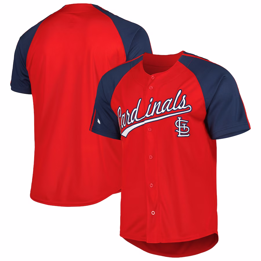 Men's St. Louis Cardinals Stitches Red Button-Down Raglan Fashion Jersey - Ujersey
