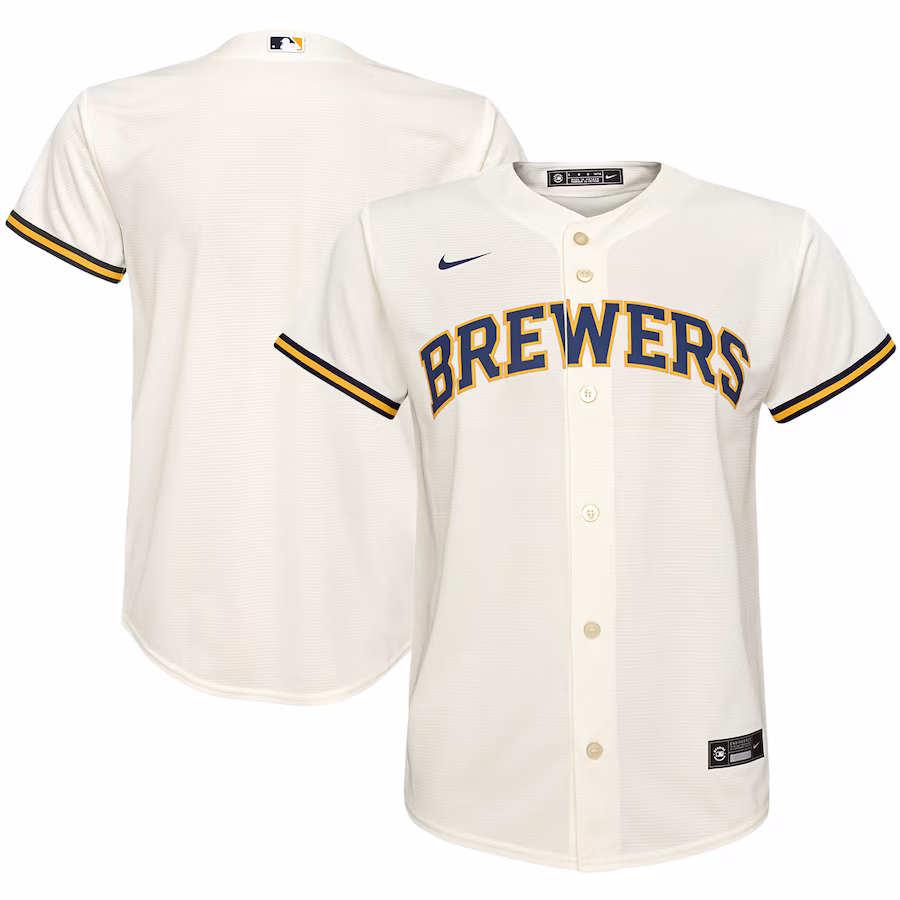 Youth Milwaukee Brewers Nike Cream Home Replica Team Jersey - Ujersey
