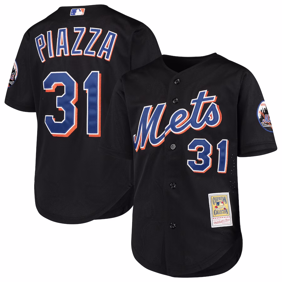 Youth New York Mets Mike Piazza Mitchell & Ness Black Cooperstown Collection Mesh Batting Practice Jersey - Ujersey
