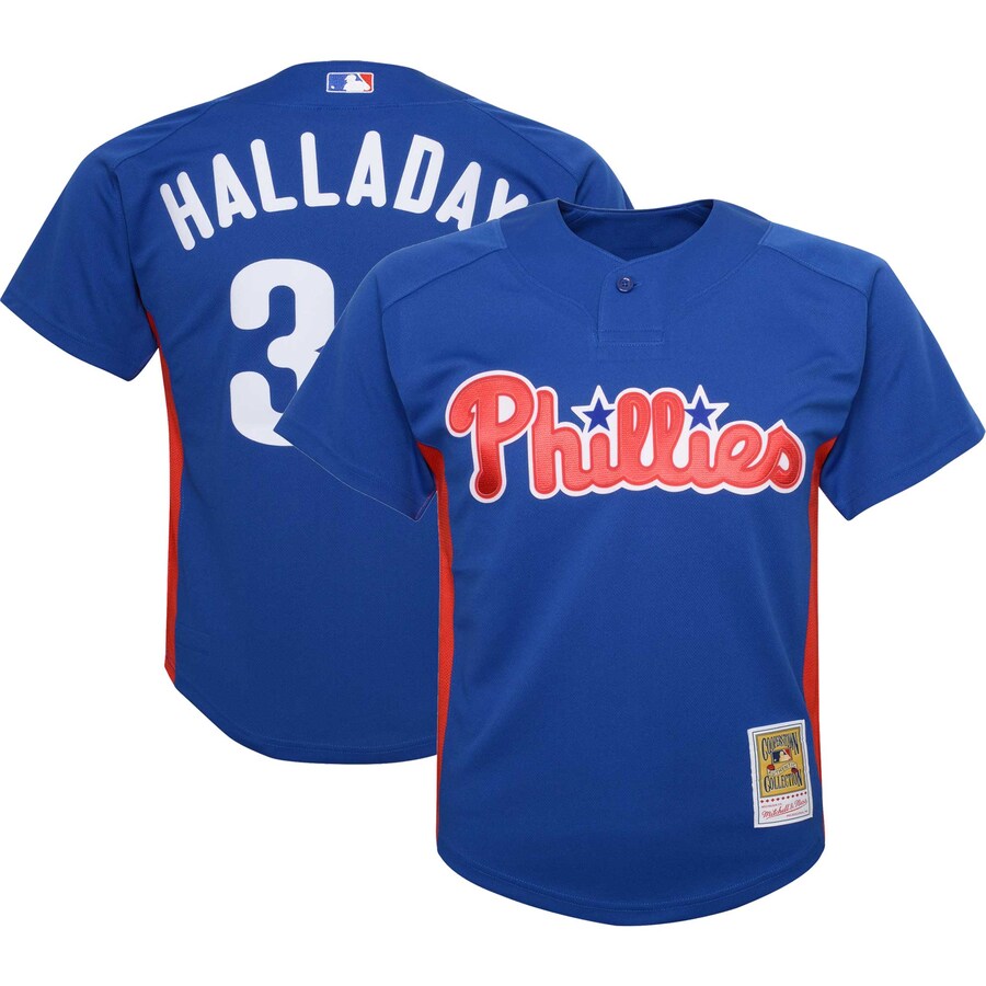 Youth Philadelphia Phillies Roy Halladay Mitchell & Ness Royal Cooperstown Collection Mesh Batting Practice Jersey - Ujersey