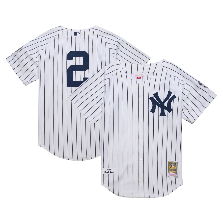 Men's New York Yankees Derek Jeter Mitchell & Ness White 2014 Cooperstown Collection Authentic Throwback Jersey - Ujersey