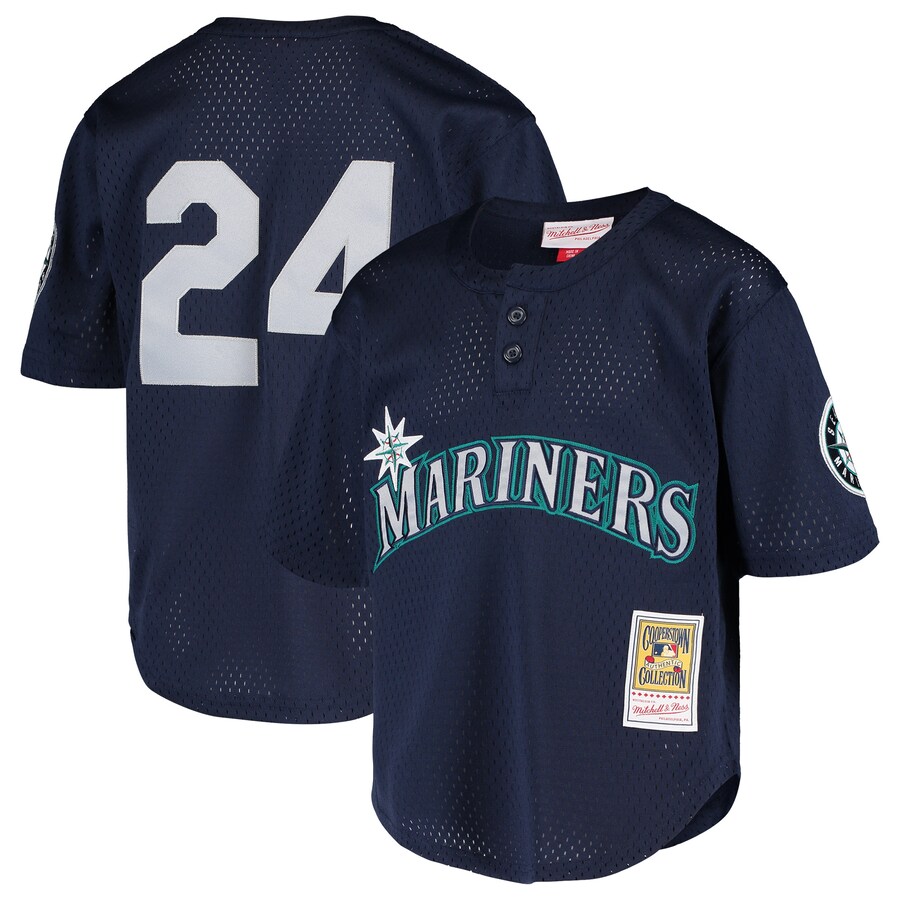 Youth Seattle Mariners Ken Griffey Jr. Mitchell & Ness Navy Cooperstown Collection Mesh Batting Practice Jersey - Ujersey