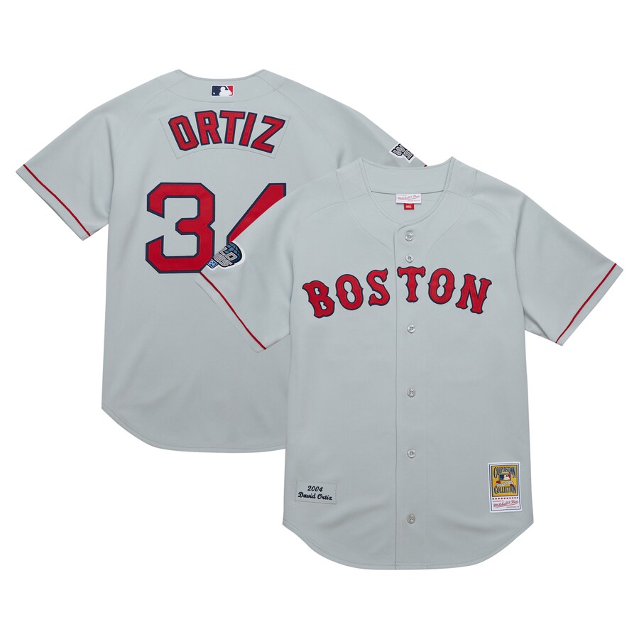 Men's Boston Red Sox David Ortiz Mitchell & Ness Gray 2004 Cooperstown Collection Authentic Throwback Jersey - Ujersey