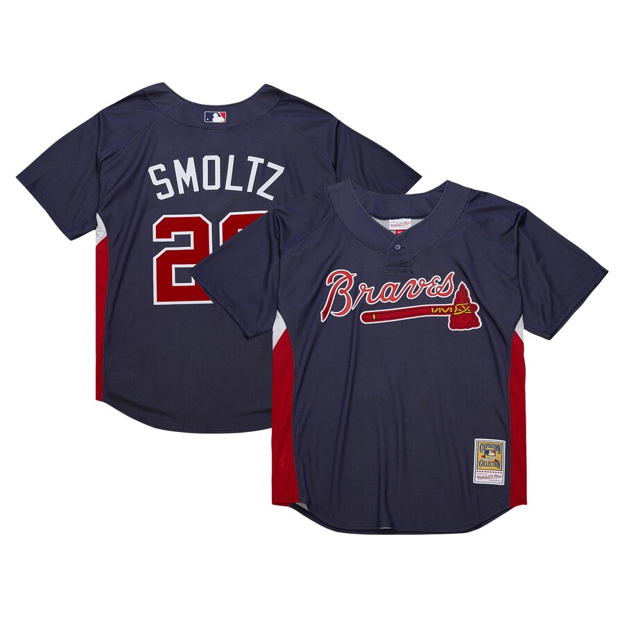Men's Atlanta Braves John Smoltz Mitchell & Ness Navy Cooperstown Collection Mesh Batting Practice Jersey - Ujersey
