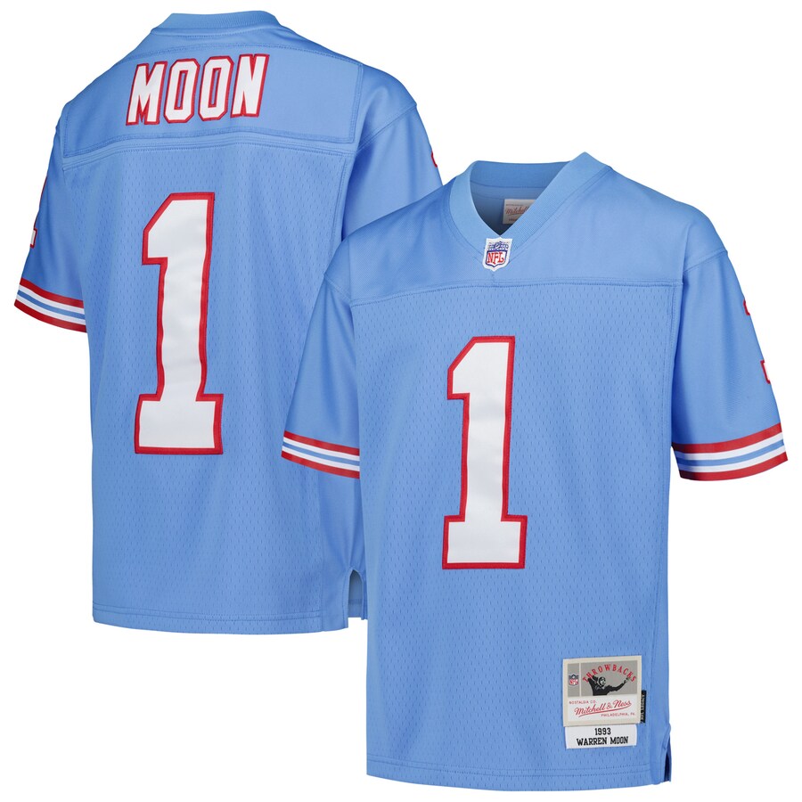 Youth Houston Oilers Warren Moon Mitchell & Ness Light Blue Gridiron Classics 1993 Retired Player Legacy Jersey - Ujersey