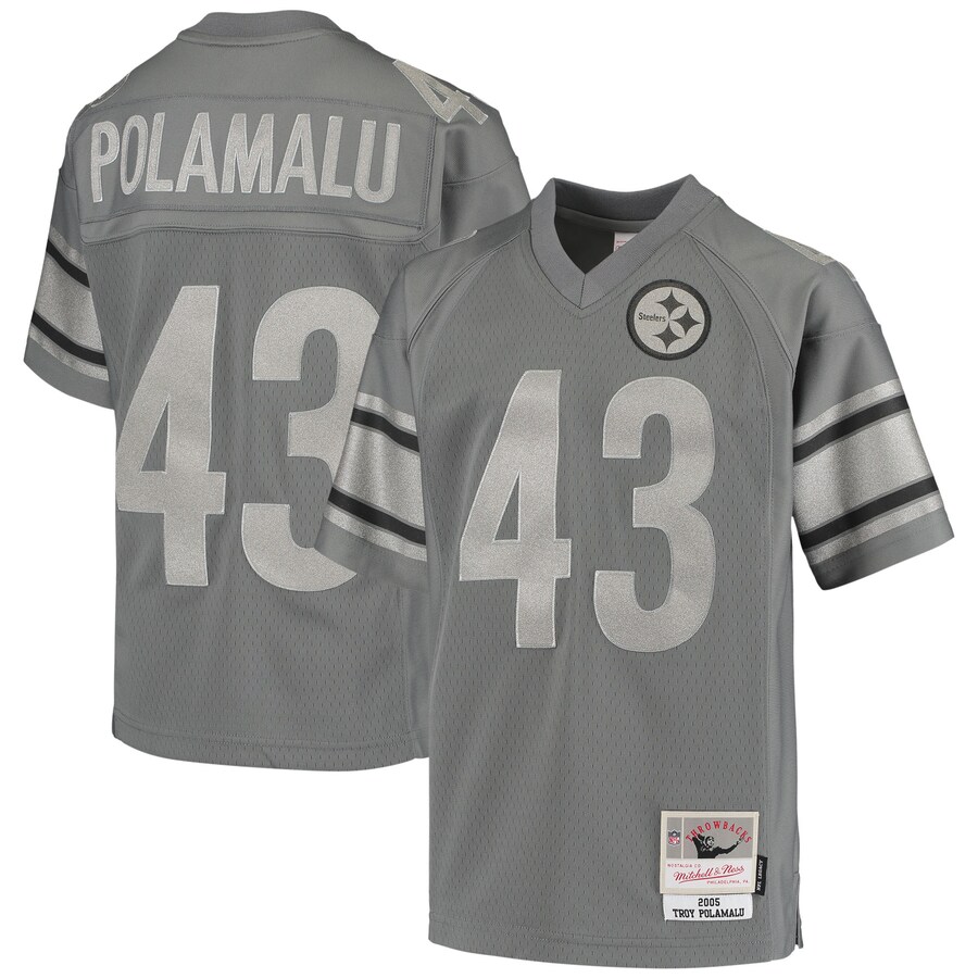 Youth Pittsburgh Steelers Troy Polamalu Mitchell & Ness Charcoal 2005 Retired Player Metal Replica Jersey - Ujersey