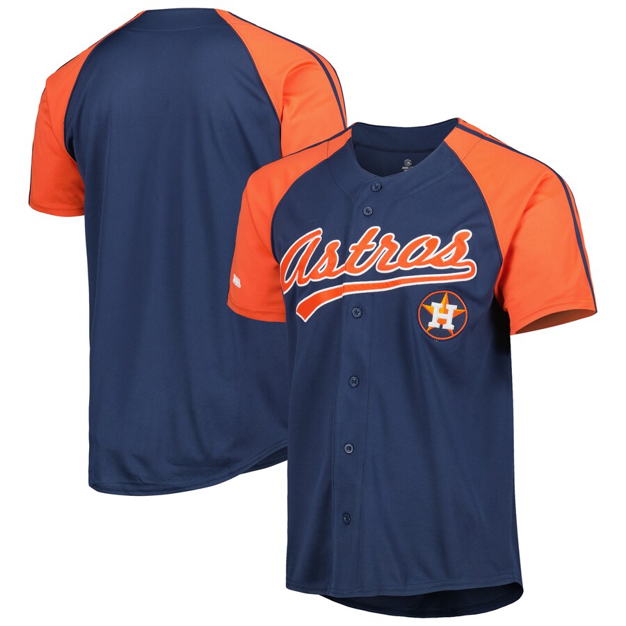 Men's Houston Astros Stitches Navy Button-Down Raglan Fashion Jersey - Ujersey