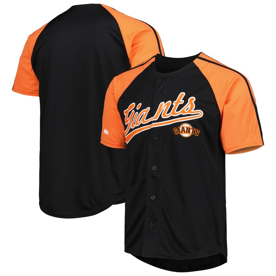 Men's San Francisco Giants Stitches Black Button-Down Raglan Fashion Jersey - Ujersey