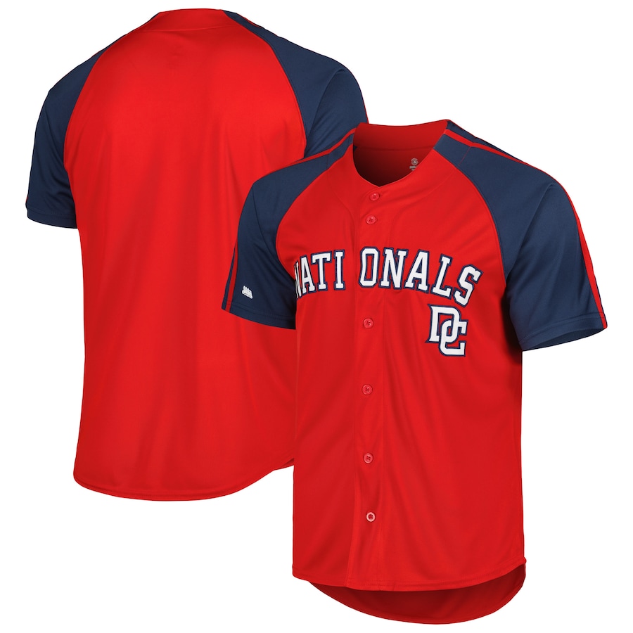 Men's Washington Nationals Stitches Red Button-Down Raglan Fashion Jersey - Ujersey