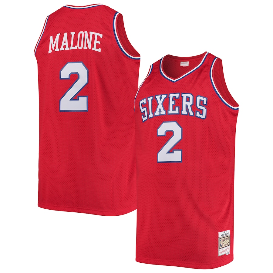 Men's Philadelphia 76ers Moses Malone Mitchell & Ness Red 1982/83 Big & Tall Hardwood Classics Swingman Jersey - Ujersey